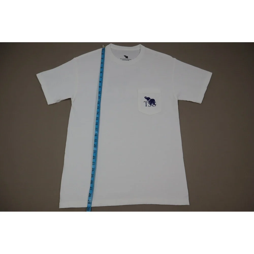 The‎ Southern Gentleman White Pocket Tee with Plaid Elephant Icon - Size M